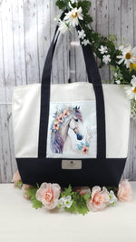 Load image into Gallery viewer, Black and White Handcrafted Sublimation Canvas Tote (RTS) - RSquiltsNcrafts LLC
