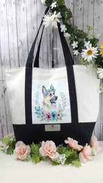 Load image into Gallery viewer, Black and White Handcrafted Sublimation Canvas Tote (RTS) - RSquiltsNcrafts LLC
