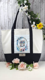 Load image into Gallery viewer, Black and White Handcrafted Sublimation Canvas Tote (RTS) - RSquiltsNcrafts LLC
