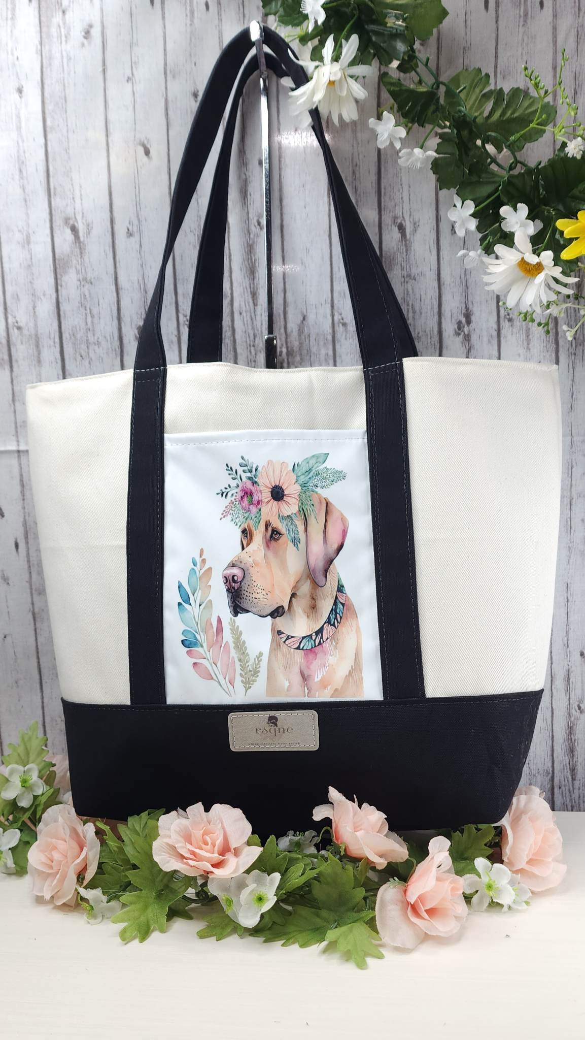 Black and White Handcrafted Sublimation Canvas Tote (RTS) - RSquiltsNcrafts LLC