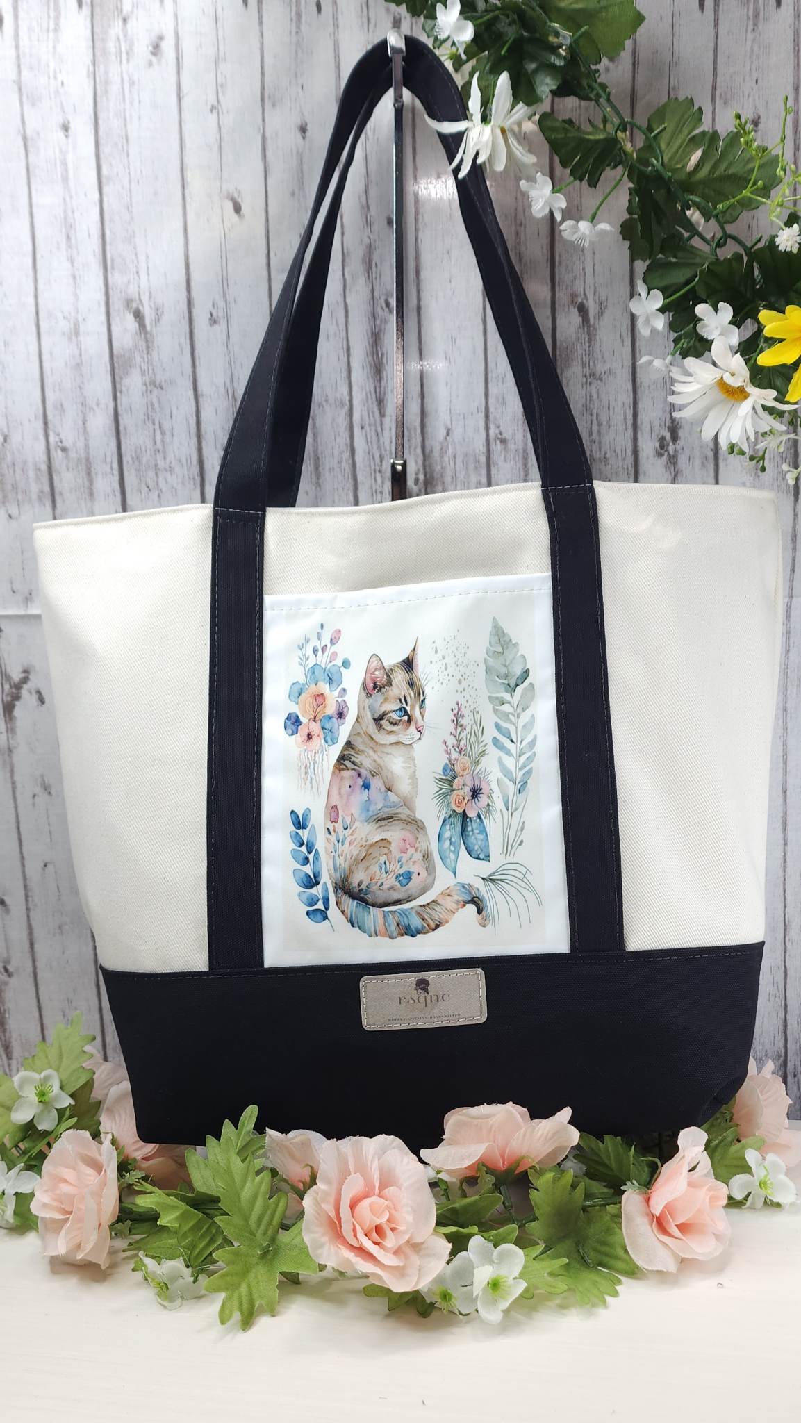 Black and White Handcrafted Sublimation Canvas Tote (RTS) - RSquiltsNcrafts LLC