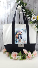 Load image into Gallery viewer, Black and White Handcrafted Sublimation Canvas Tote (RTS) - RSquiltsNcrafts LLC
