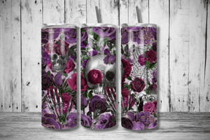 Skulls and Roses 20oz Skinny Sublimation Tumbler - RSquiltsNcrafts LLC