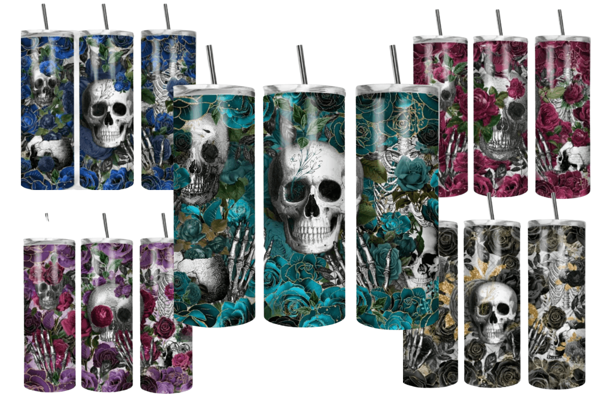 Skull with Roses 20oz Skinny Tumbler With Straw and Lid – She Shed Craft  Store