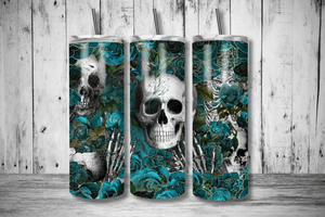 Skulls and Roses 20oz Skinny Sublimation Tumbler - RSquiltsNcrafts LLC