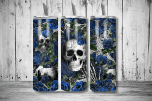 Skulls and Roses 20oz Skinny Sublimation Tumbler - RSquiltsNcrafts LLC