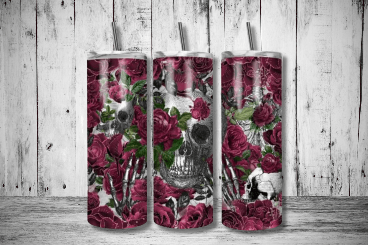 Skulls and Roses 20oz Skinny Sublimation Tumbler - RSquiltsNcrafts LLC