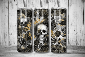 Skulls and Roses 20oz Skinny Sublimation Tumbler - RSquiltsNcrafts LLC